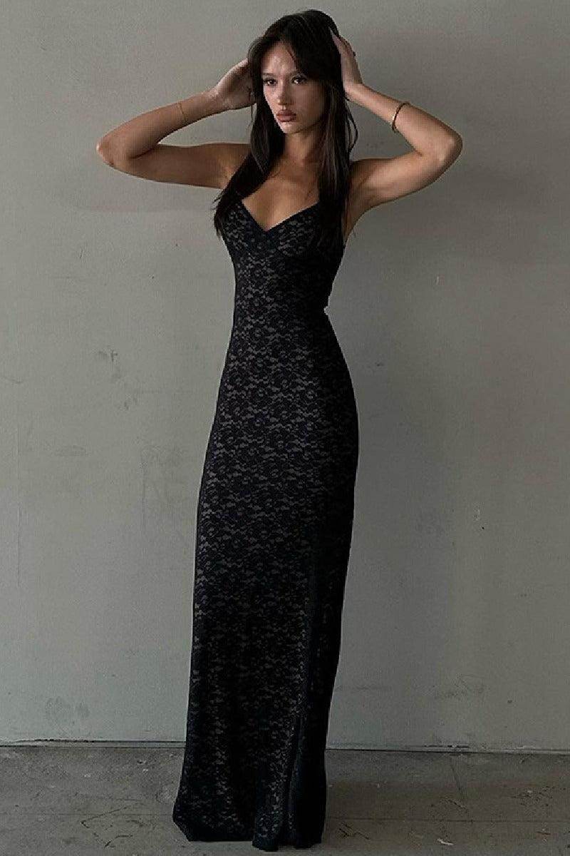 Stylish halter sexy lace low-cut slim-fit cocktail dress 725305139757 - COCOMELODY