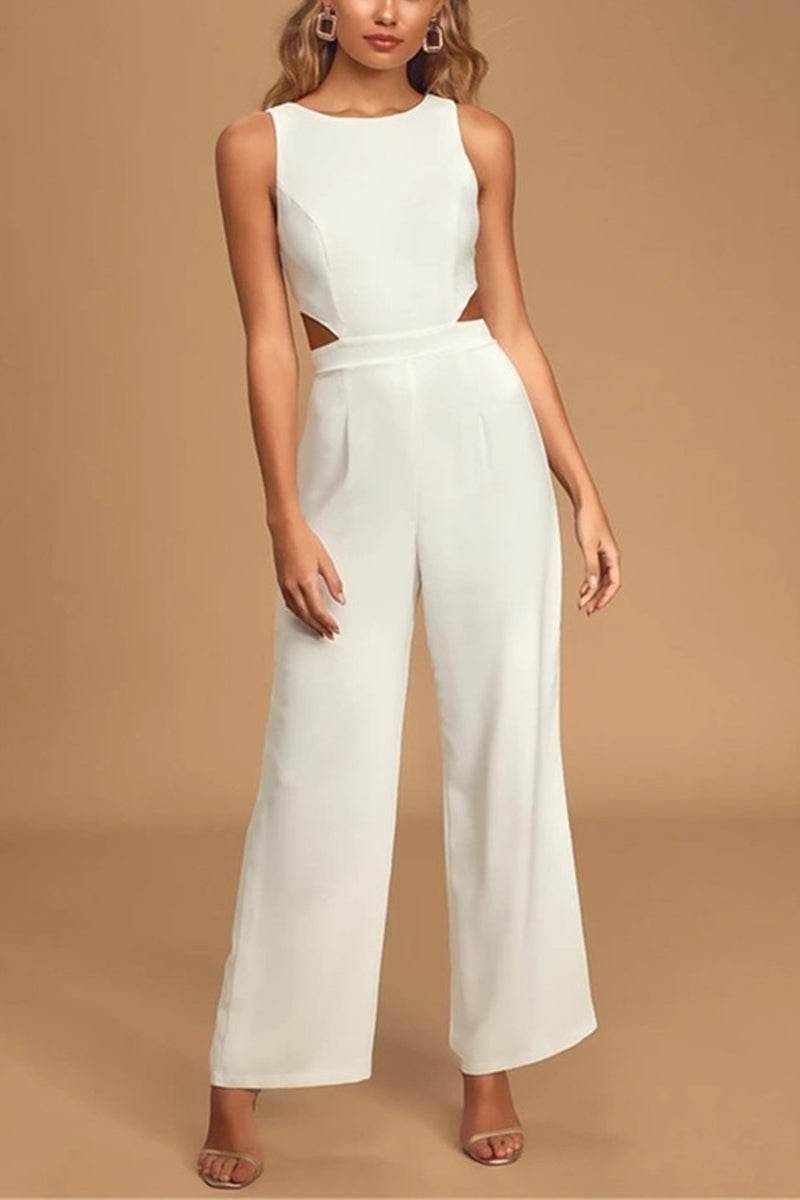 Bateau Ankle Length Chiffon Wedding Jumpsuit 728650397555 - COCOMELODY