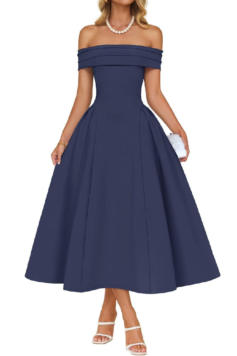 A-Line Tea Length Satin Formal Wedding Guest Dresses B0DS8NJRR3