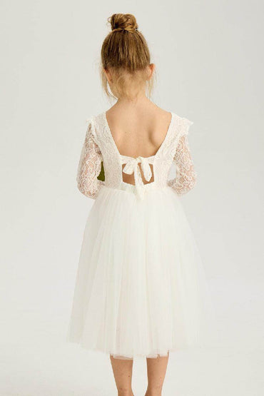 A-Line Scoop Neck Long Sleeve Lace Midi Flower Girl Dresses 850587397012 - COCOMELODY