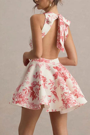 A-Line Mini Print Casual Wedding Guest Dresses 897041198034 - COCOMELODY