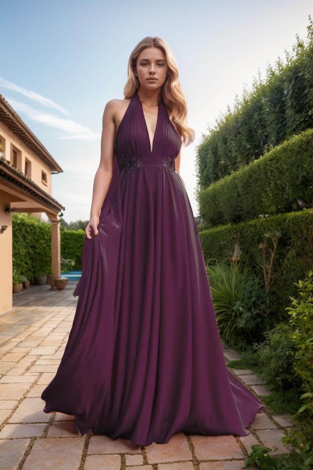 A-Line Sweep-Brush Train Chiffon Prom Dress CS0457 - COCOMELODY