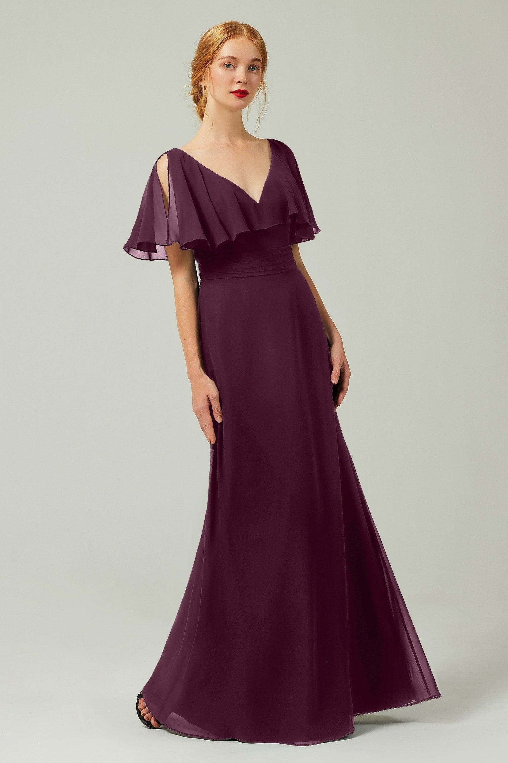 Sheath-Column Floor Length Chiffon Bridesmaid Dress Formal Dresses CB0341 - COCOMELODY