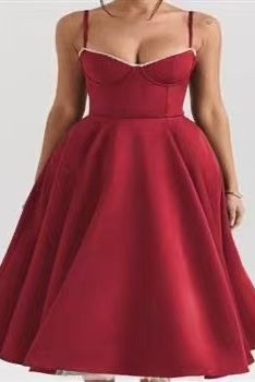 A-line Midi Satin Formal Evening Dresses 803510185058