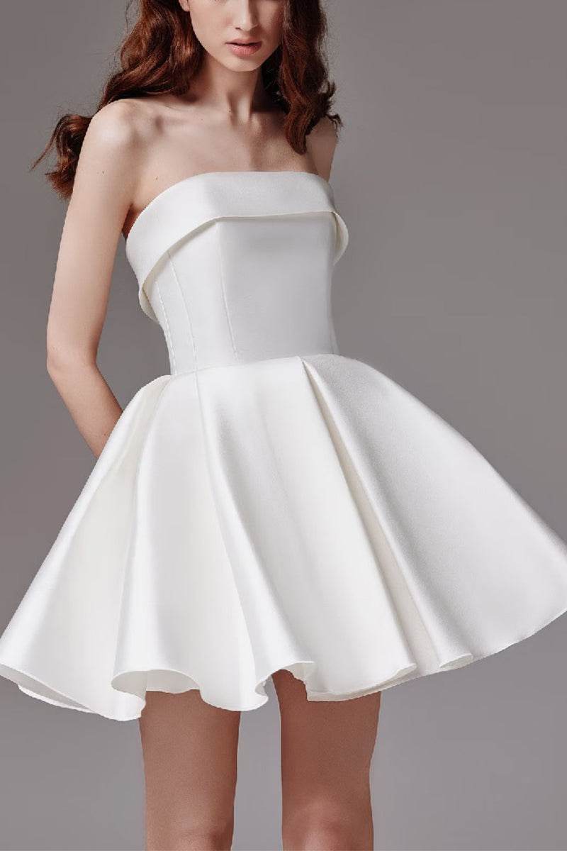 A-Line Short-Mini Mikado Little White Dress 100065 - COCOMELODY