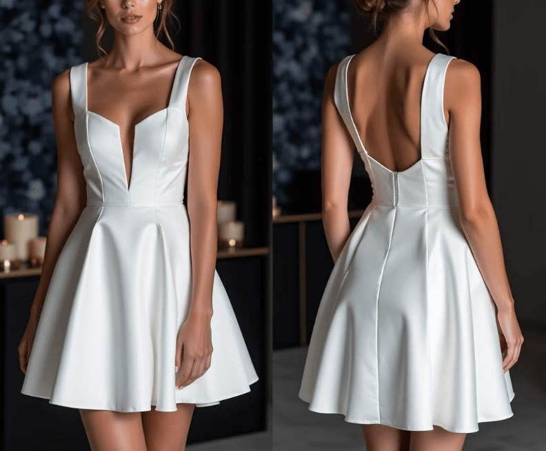 A-Line Mini Satin Little White Dress 4308365081 - COCOMELODY