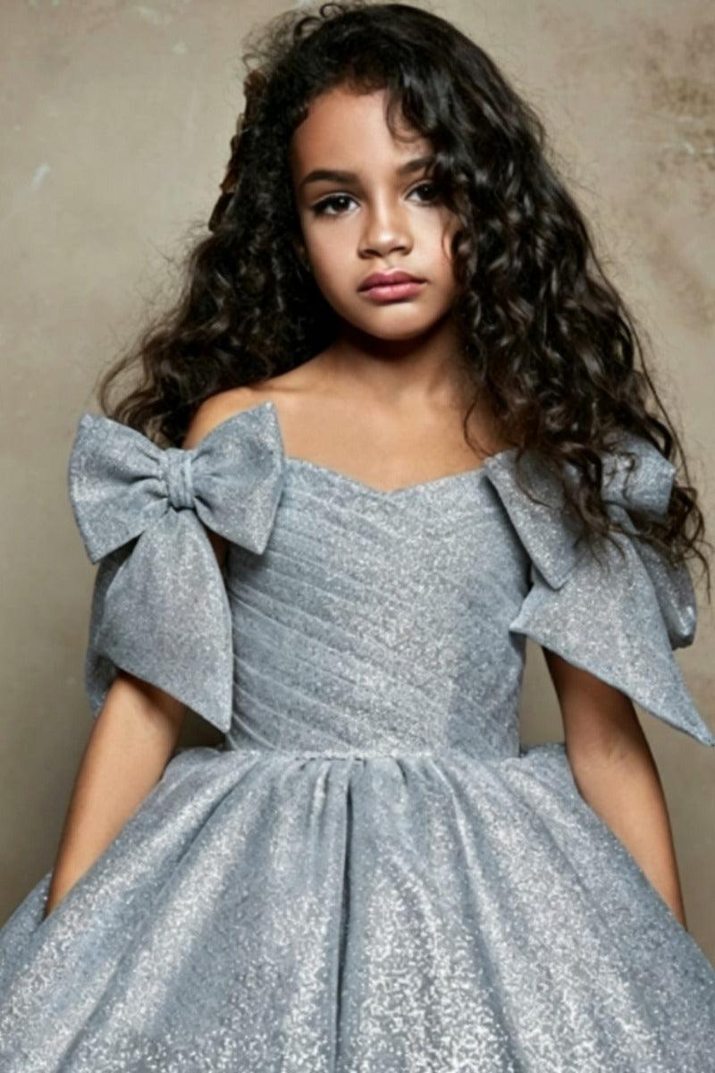 A-Line Off-Shoulder Glitter Satin Bow Shoulder Flower Girl Dresses 692491041797 - 10 Days / Black / 2 - COCOMELODY