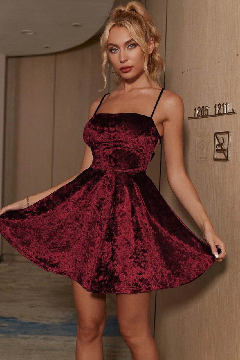 A-Line Mini Velvet Homecoming Dress 884748919017 - COCOMELODY