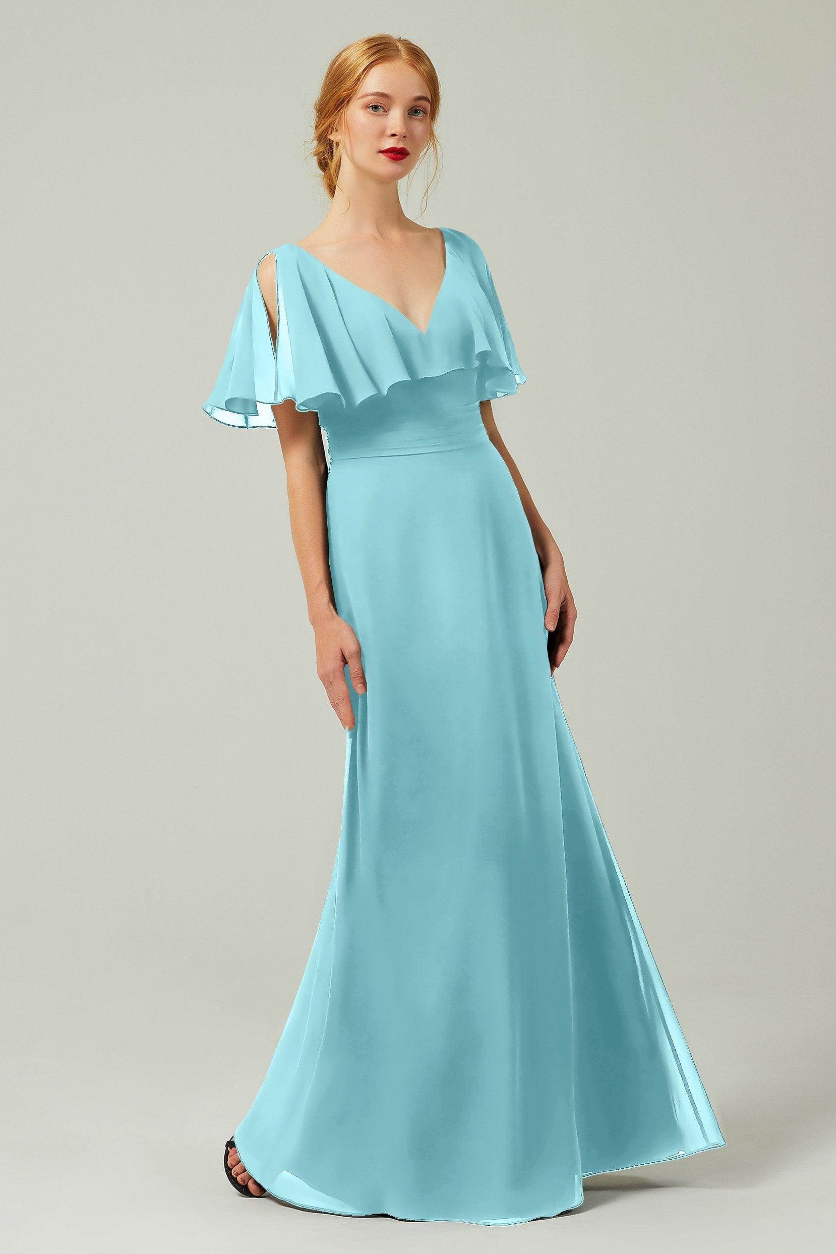 Sheath-Column Floor Length Chiffon Bridesmaid Dress Formal Dresses CB0341 - COCOMELODY