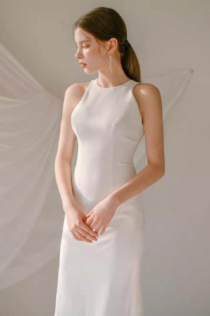 Sheath-Column Sweep-Brush Train Elastic Cloth Wedding Dress 817428862897 - COCOMELODY