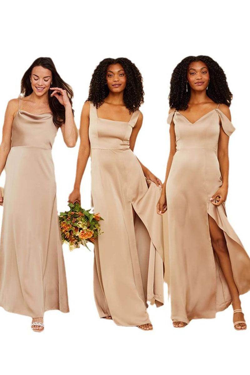 A-Line Maxi Elastic Silk like Satin Bridesmaid Dress 838006505231 - COCOMELODY