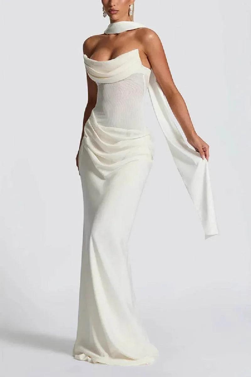 Sheath-Column Sweep-Brush Train Elastic Silk like Satin Formal Evening Dress 972310810695 - lvory - COCOMELODY