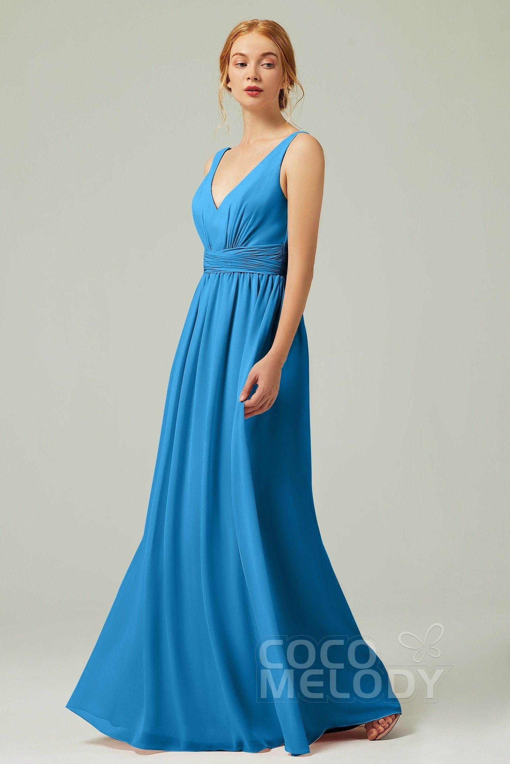 A-Line Floor Length Chiffon Bridesmaid Dress CB0318 - COCOMELODY