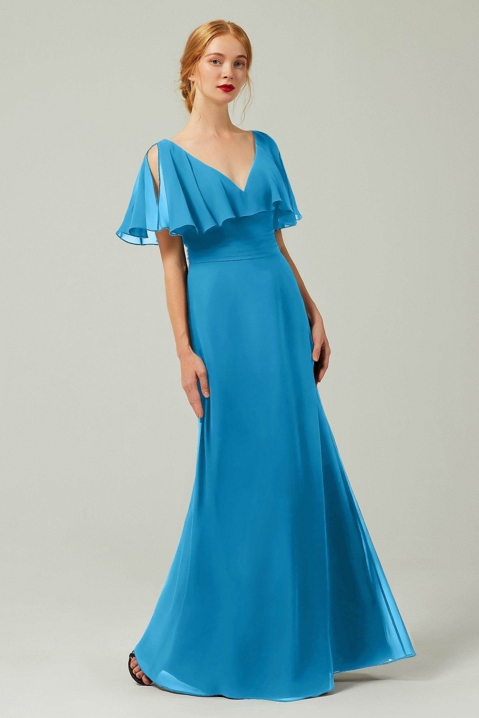 Sheath-Column Floor Length Chiffon Bridesmaid Dress Formal Dresses CB0341 - COCOMELODY