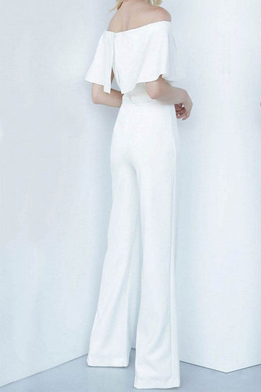 Off The Shoulder Floor Length Chiffon Wedding Jumpsuit 673296288607 - COCOMELODY