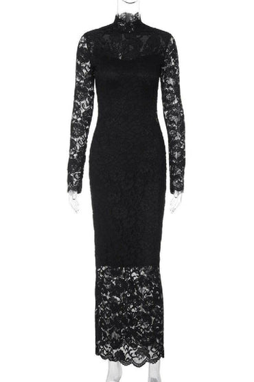 Lace patchwork slim long sleeved cocktail dress 769178582453 - COCOMELODY