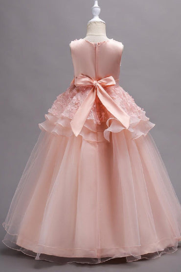 A-Line Round Neck Sleeveless Organza Floor Length Flower Girl Dresses 1029094443095 - 7 Days / Sky Blue / 120cm - COCOMELODY