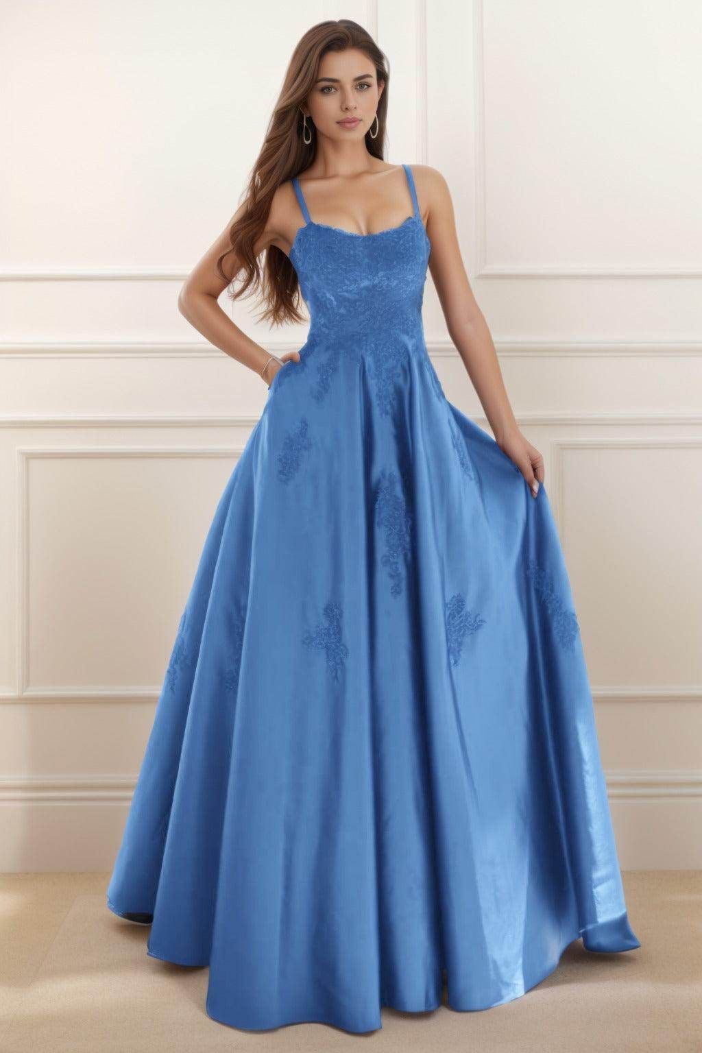 A-Line Floor Length Satin Prom Dress CS0458 - COCOMELODY