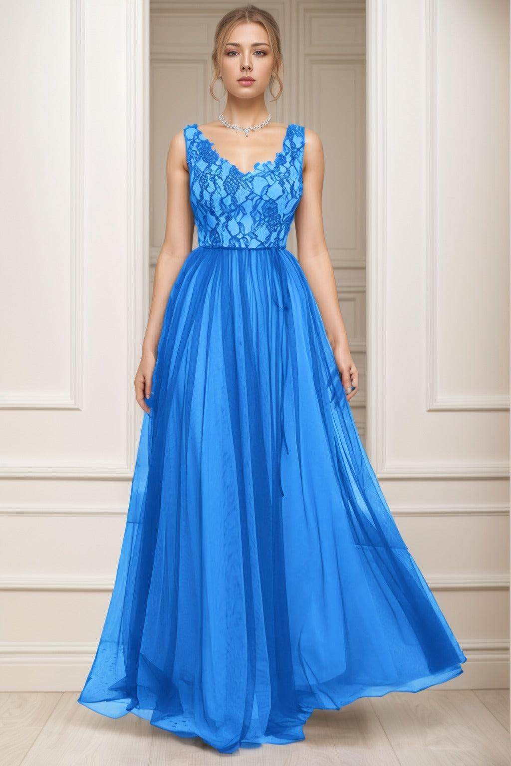 A-Line Sweep-Brush Train Tulle Prom Dress CS0466 - COCOMELODY