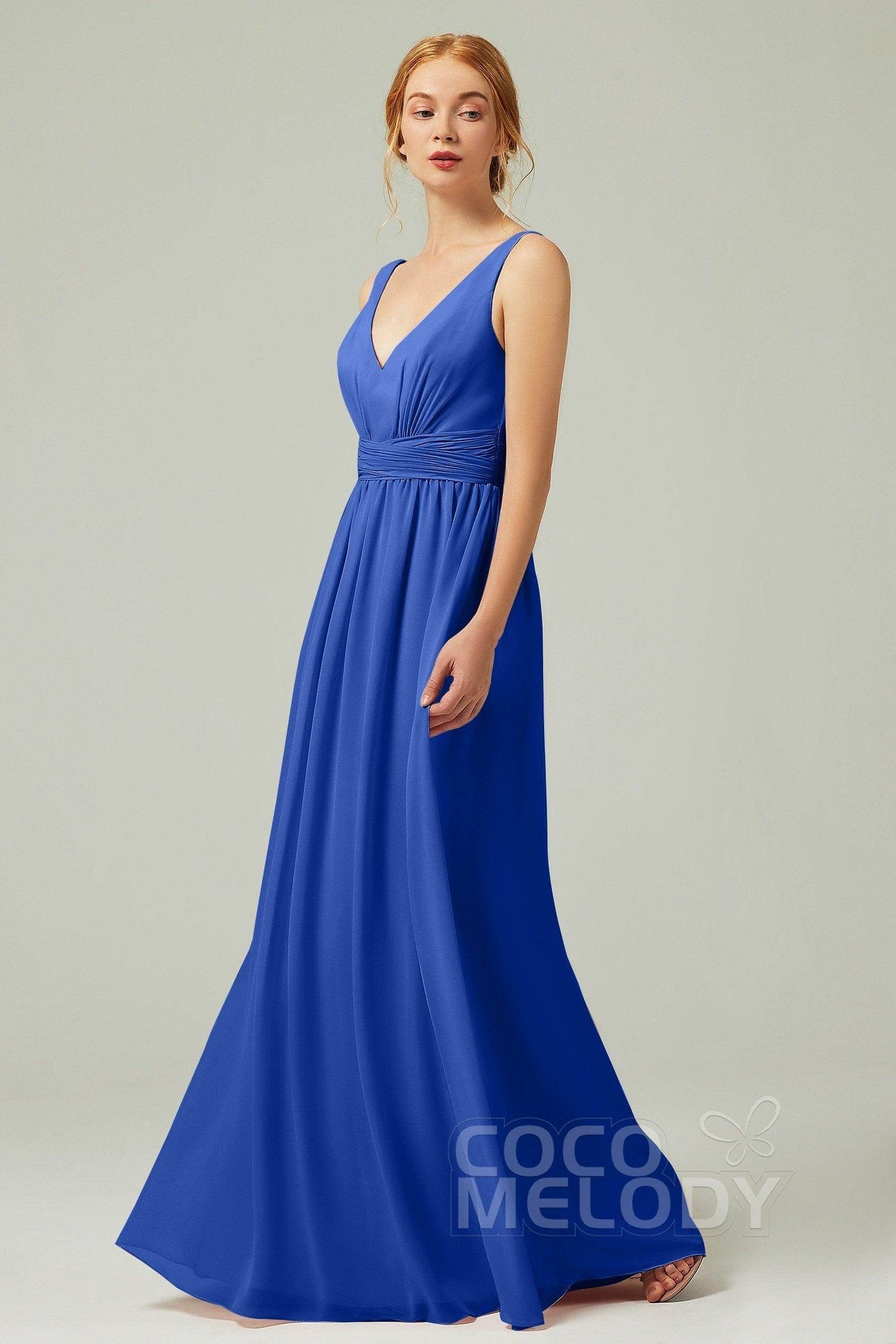 A-Line Floor Length Chiffon Bridesmaid Dress CB0318 - COCOMELODY