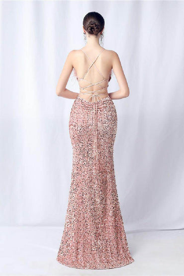 Sheath-Column Sweep-Brush Train Sequins Dress 749529420329 - COCOMELODY