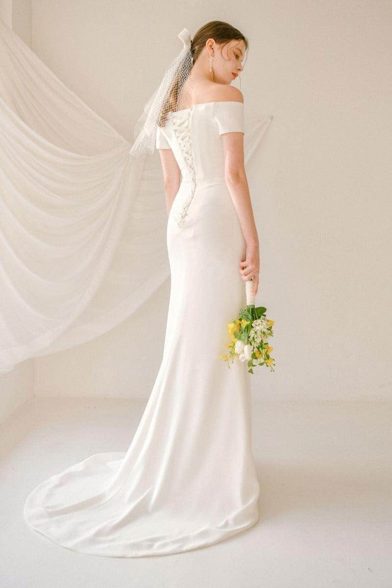 Sheath-Column Sweep-Brush Train Elastic Cloth Wedding Dress 733961110056 - COCOMELODY