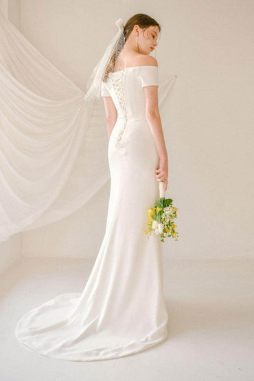 Sheath-Column Sweep-Brush Train Elastic Cloth Wedding Dress 733961110056 - COCOMELODY