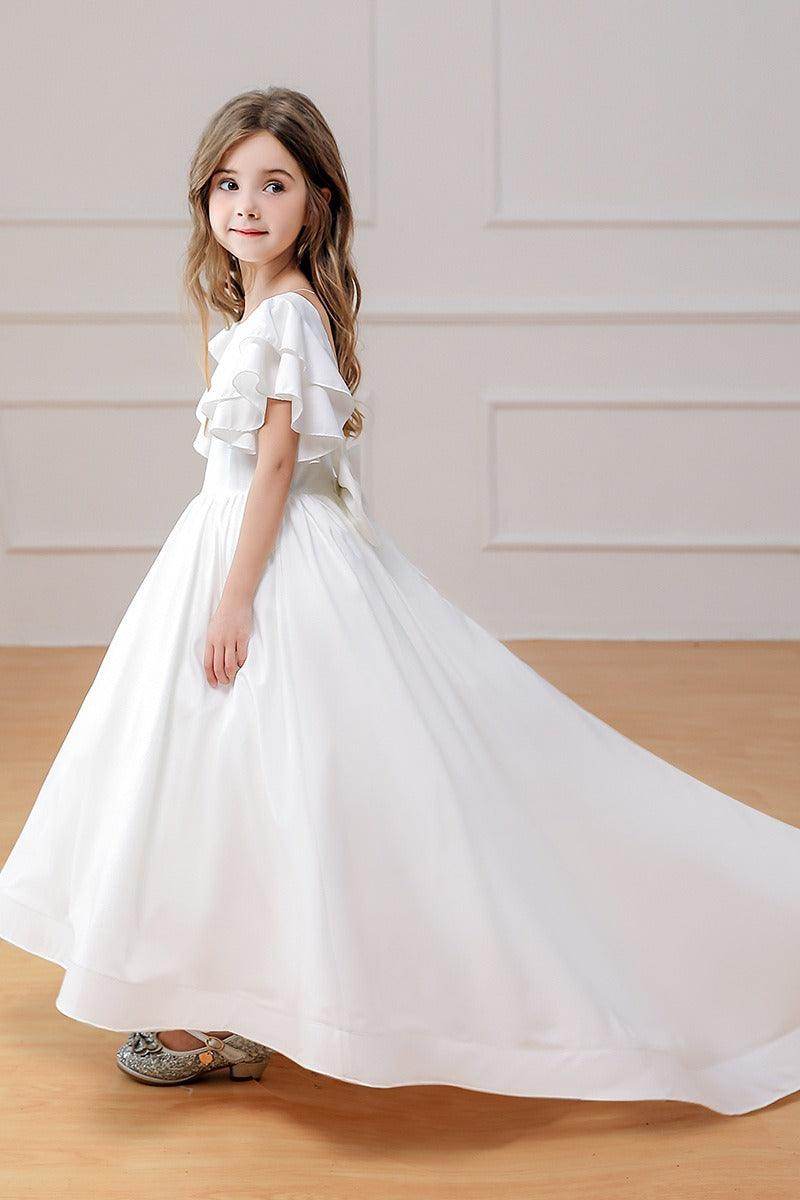 Ball-Gown/Princess Chiffon Sweep Train Flower Girl Dresses Pageant Dresses With Bow 805784889355 - COCOMELODY
