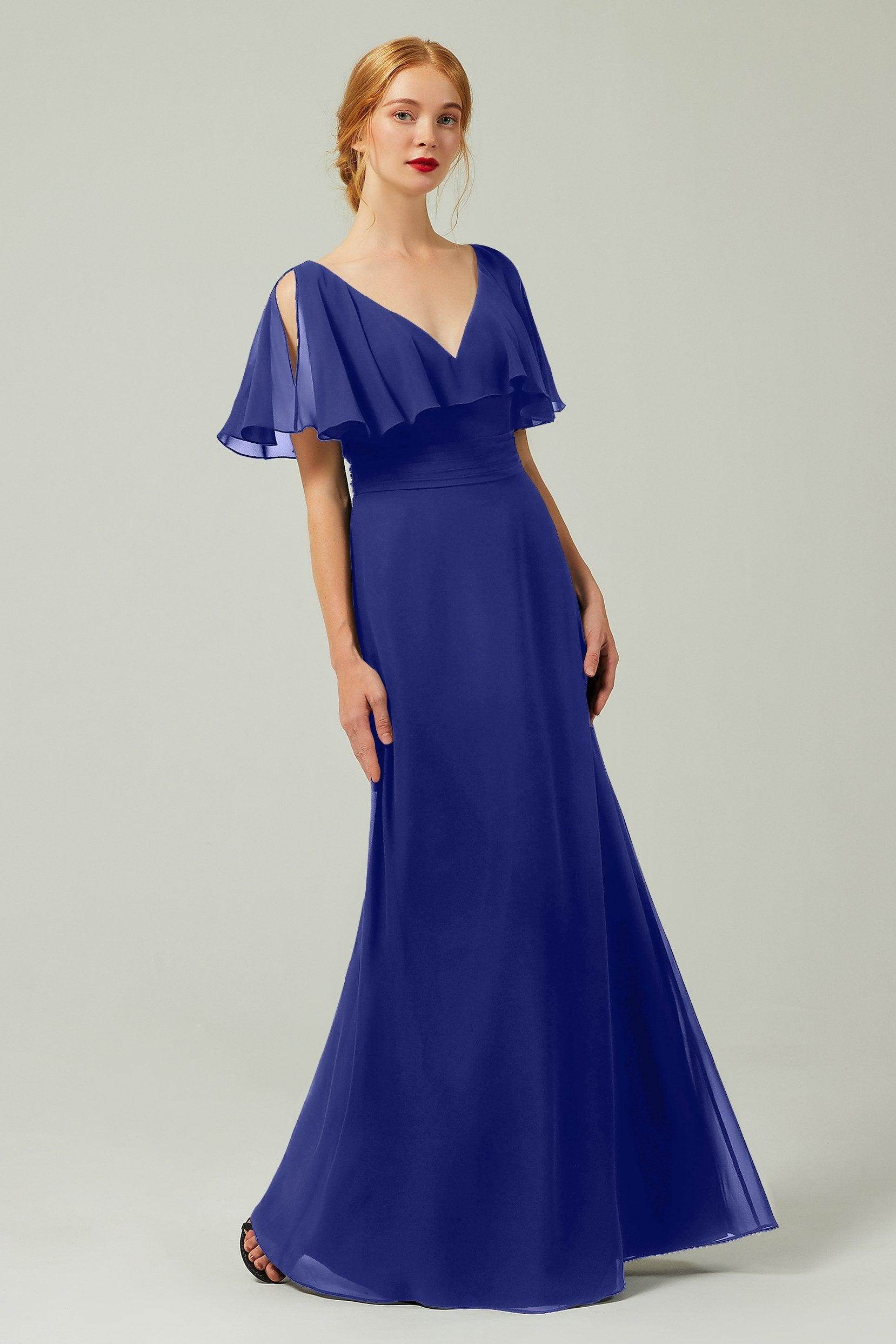 Sheath-Column Floor Length Chiffon Bridesmaid Dress Formal Dresses CB0341 - COCOMELODY