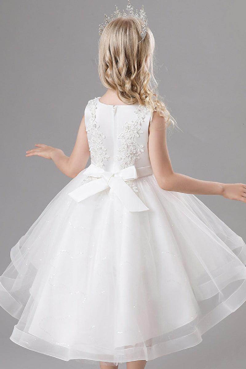A-Line Scoop Neck Sleeveless High-Low Tulle Flower Girl Dresses 751391963514 - COCOMELODY