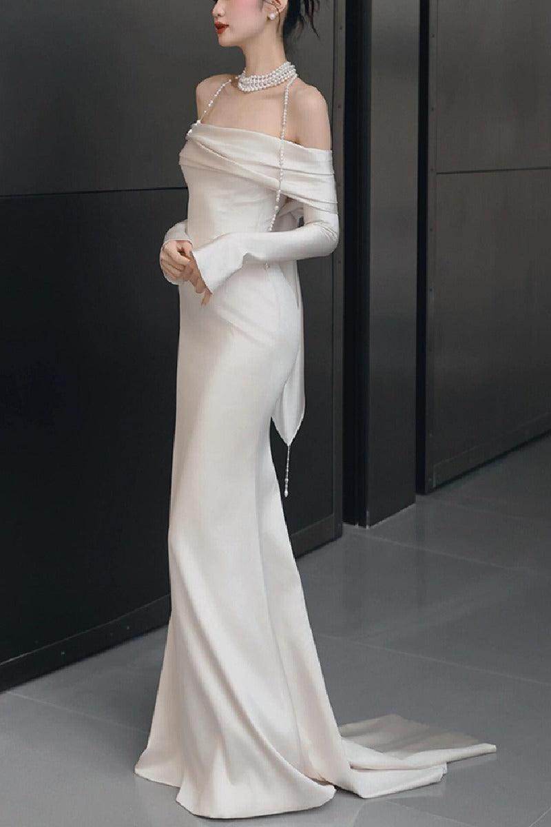 Trumpet-Mermaid Sweep-Brush Train Satin Wedding Dress 844155211342 - COCOMELODY