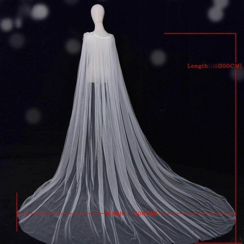 Wedding Cape Long Cape Three-Dimensional Flower Rhinestone 611038068318 - COCOMELODY