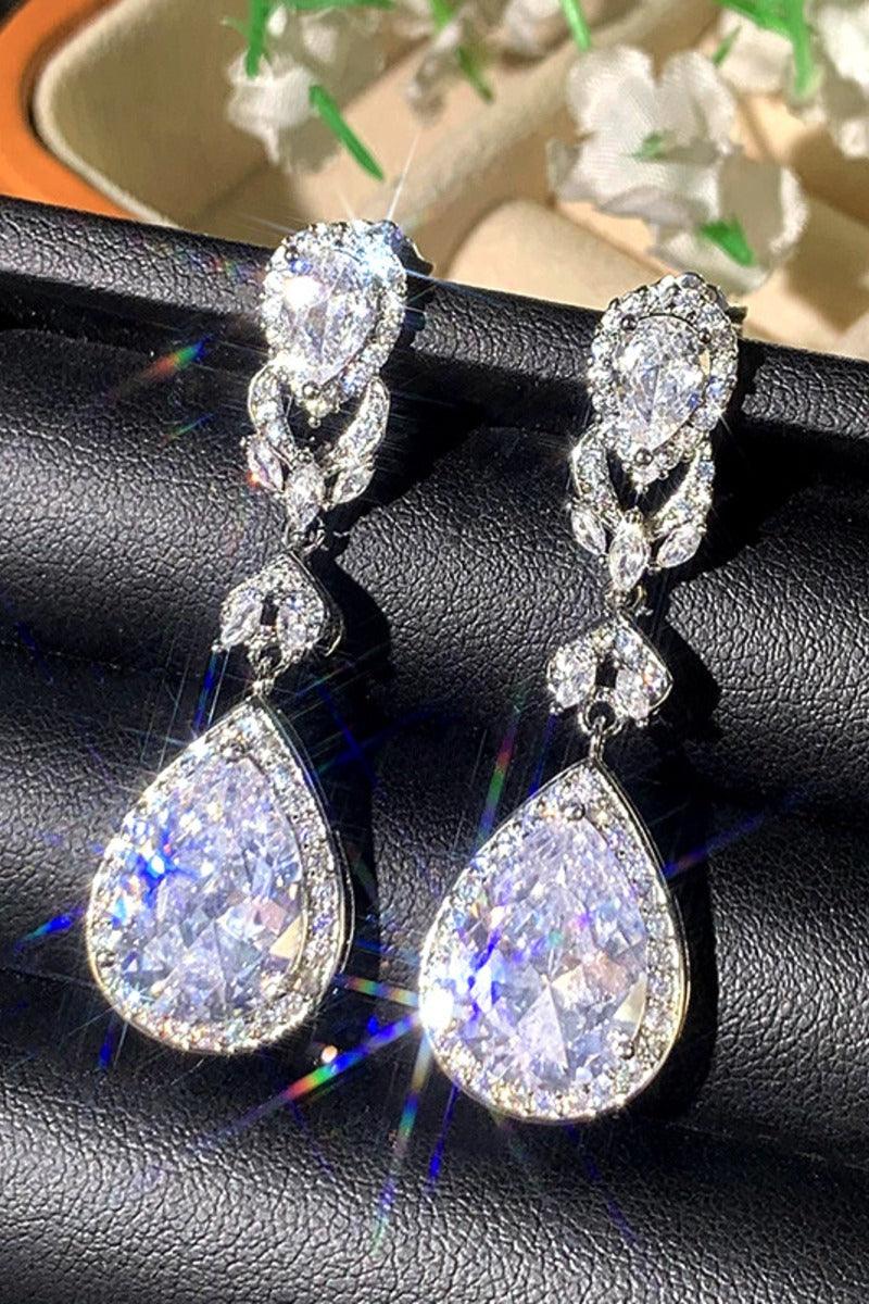 Luxury Long Drop Crystal Teardrop Cubic Zirconia Dangle Earrings 941077396222 - 7 Days / Silver - COCOMELODY