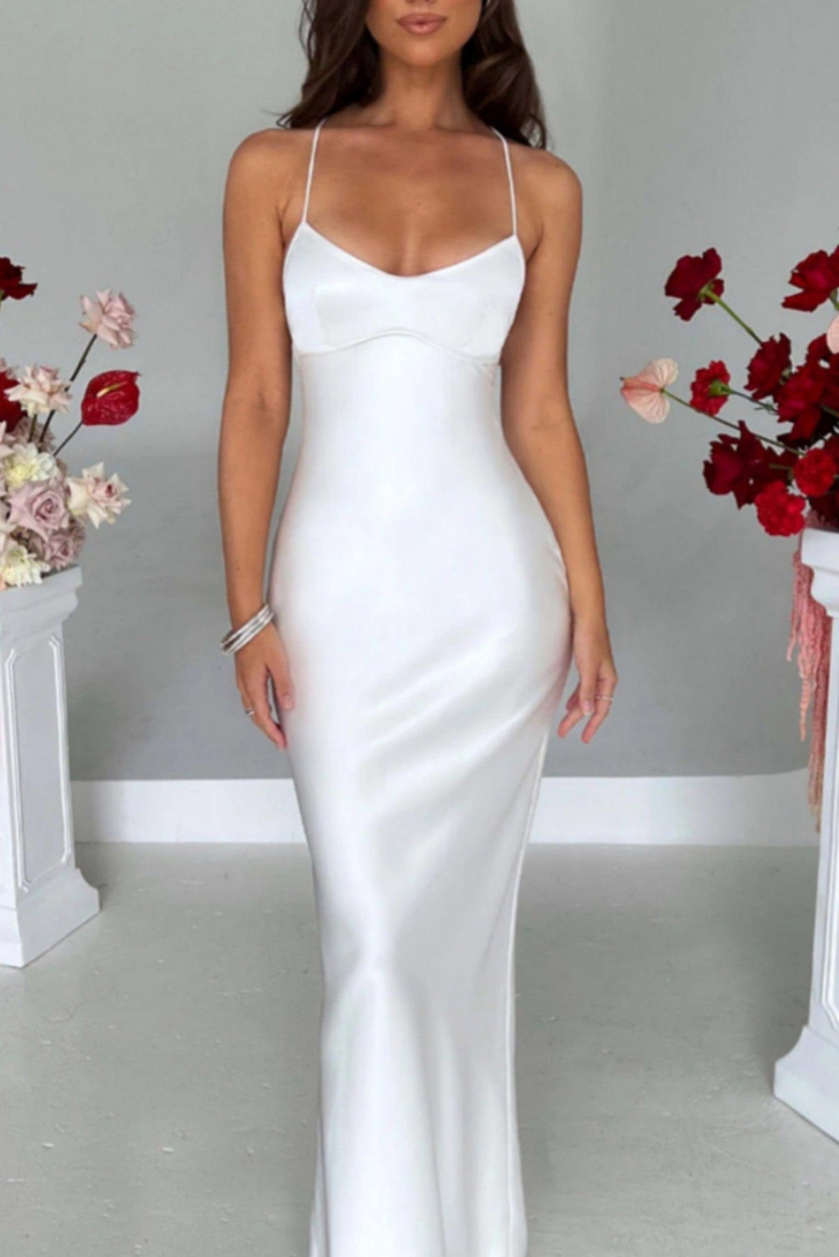 Sexy halter satin cocktail dress 689849690730 - 7 Days / White / S - COCOMELODY