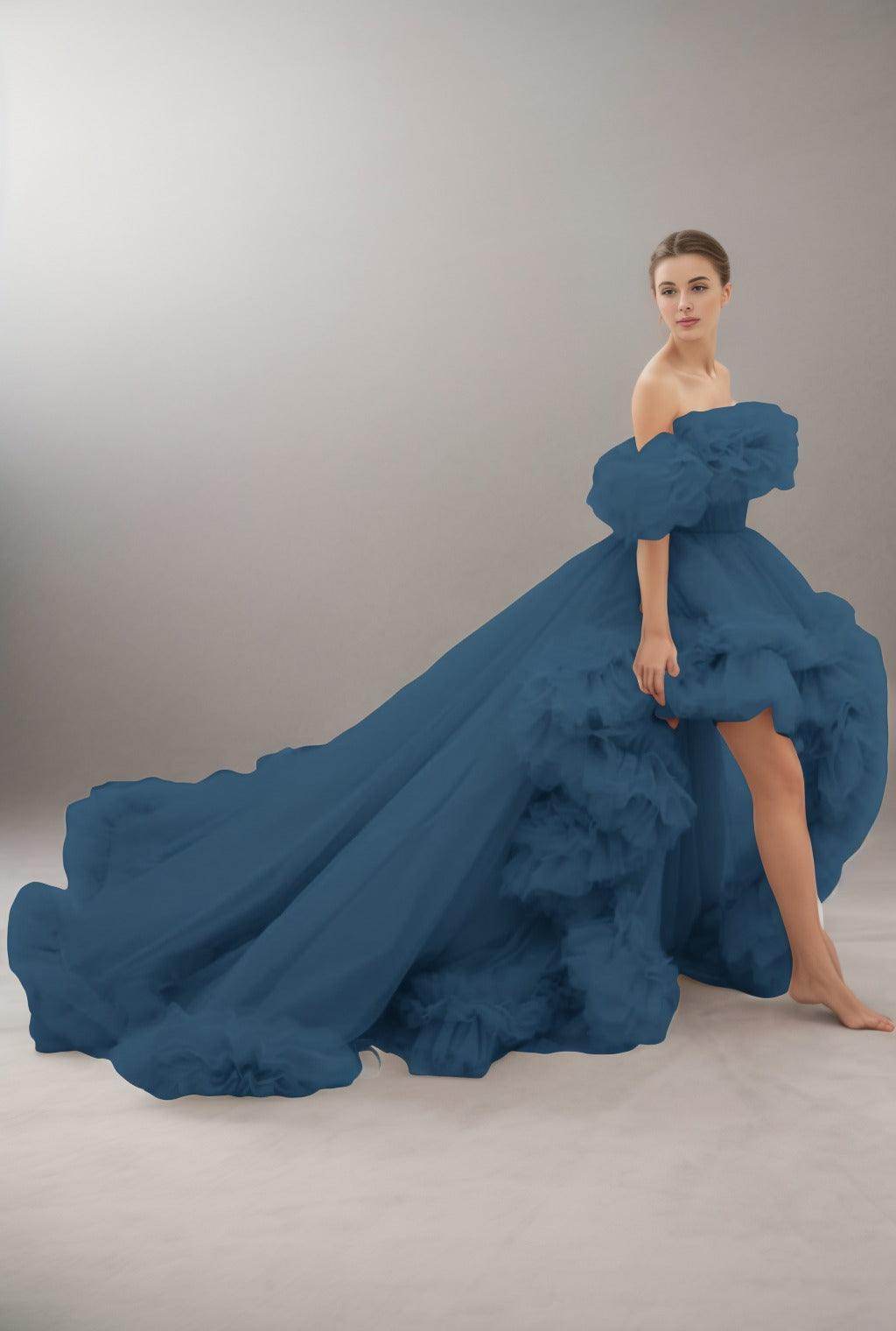 A-Line Court Train Tulle Prom Dress CS0406 - COCOMELODY