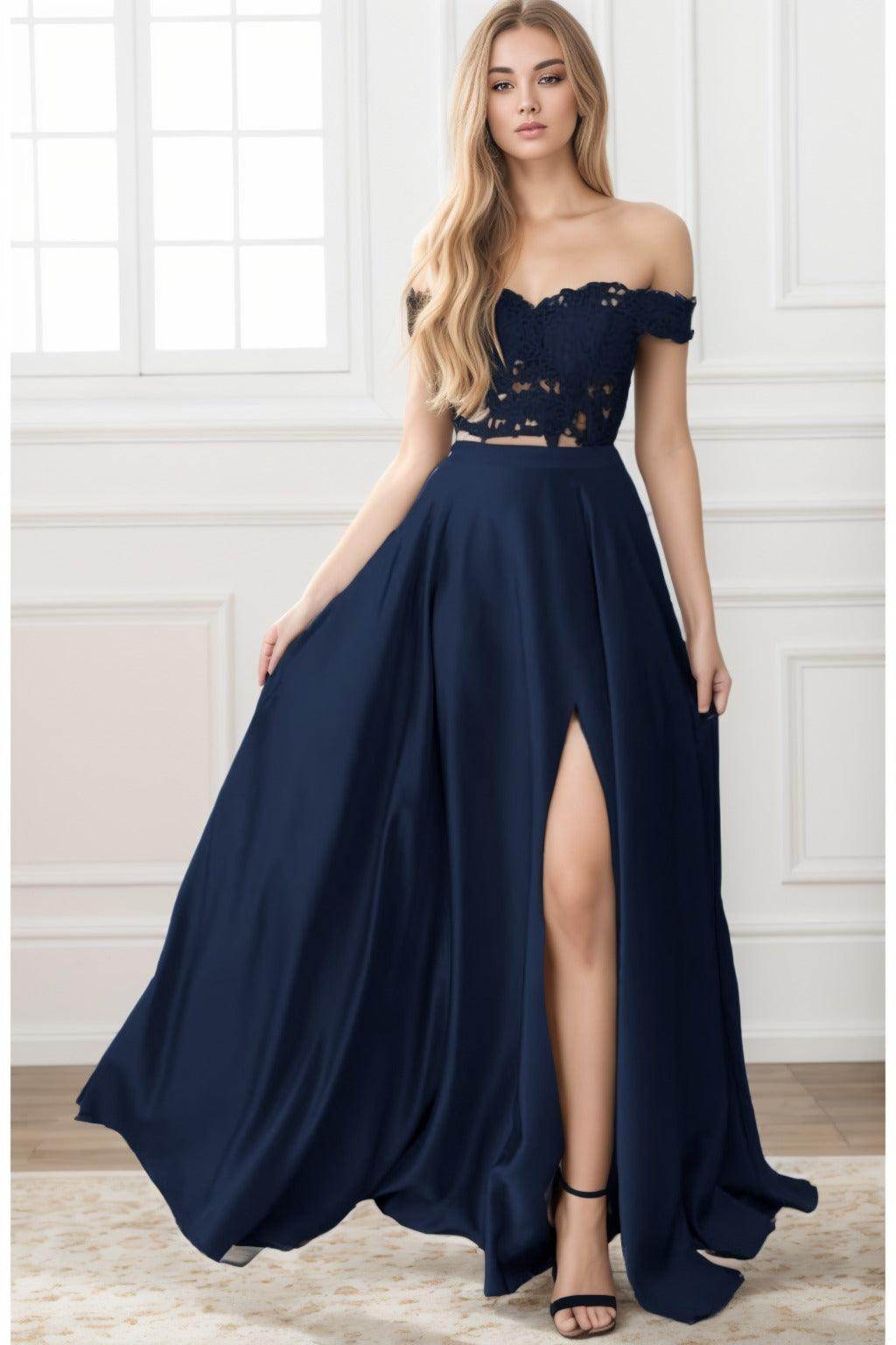 A-Line Sweep-Brush Train Elastic Satin Prom Dress CS0414 - COCOMELODY
