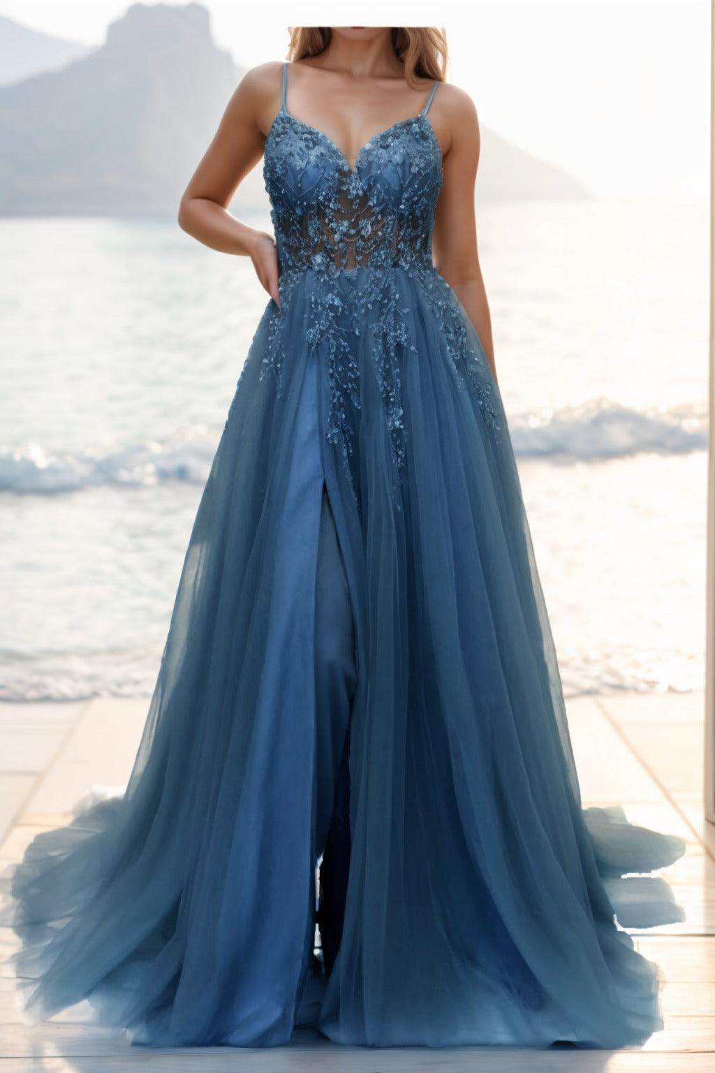 A-line Sweep-Brush Train Tulle Prom Dress CS0402 - COCOMELODY