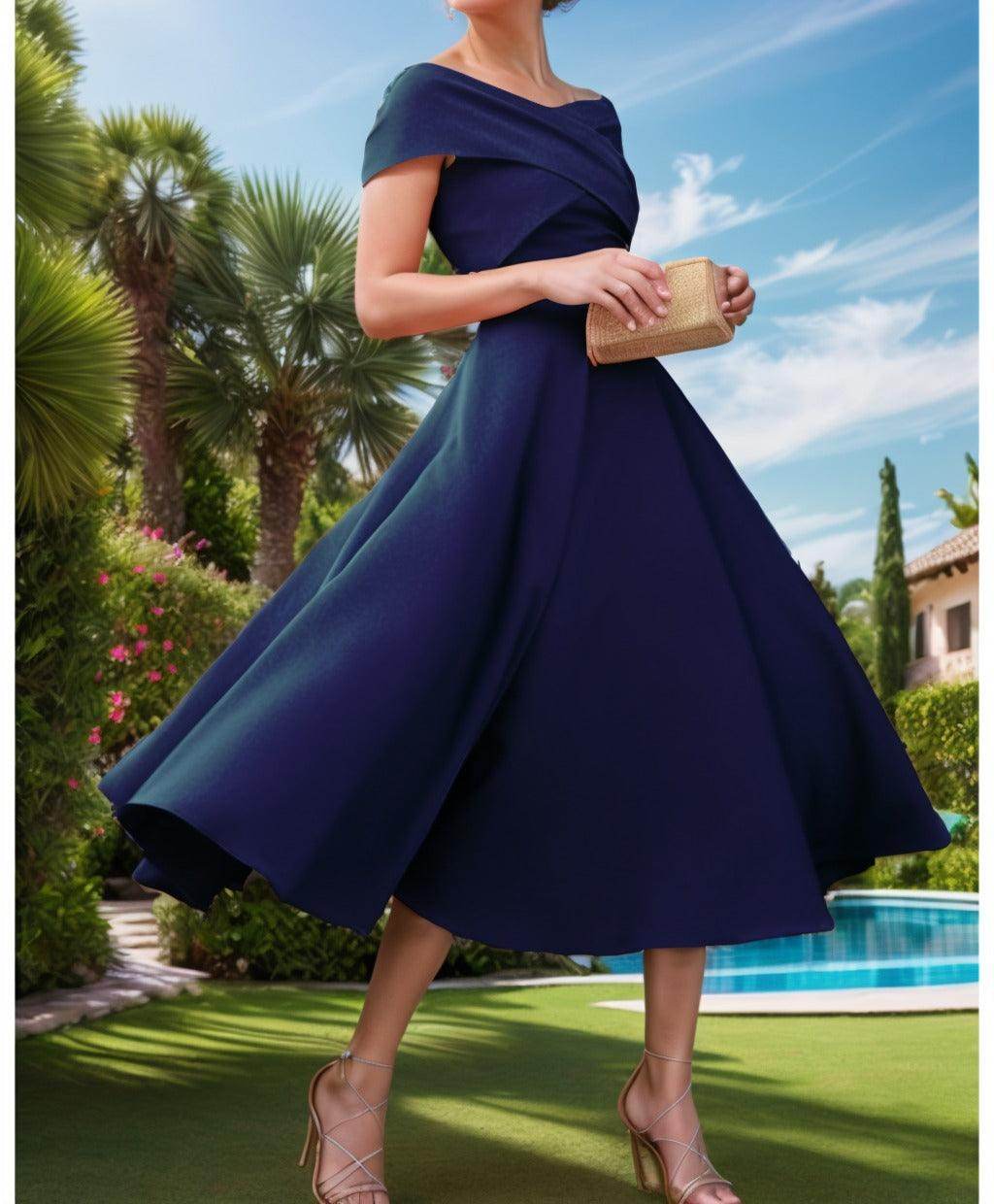 A-Line Tea Length Satin Prom Dress CS0455 - COCOMELODY