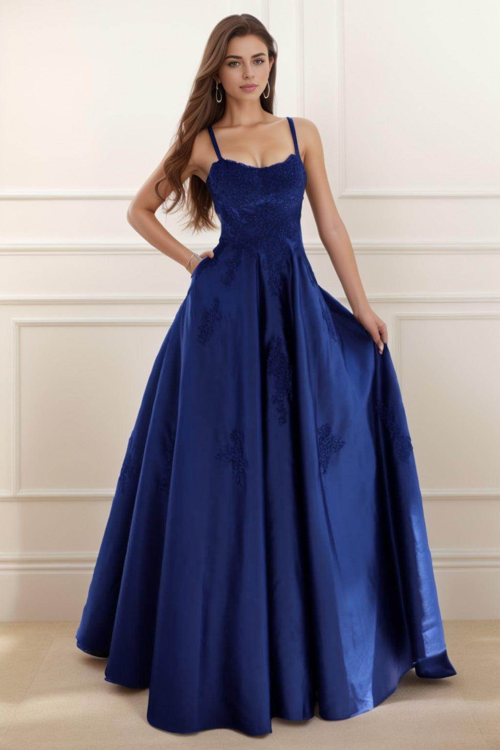 A-Line Floor Length Satin Prom Dress CS0458 - COCOMELODY