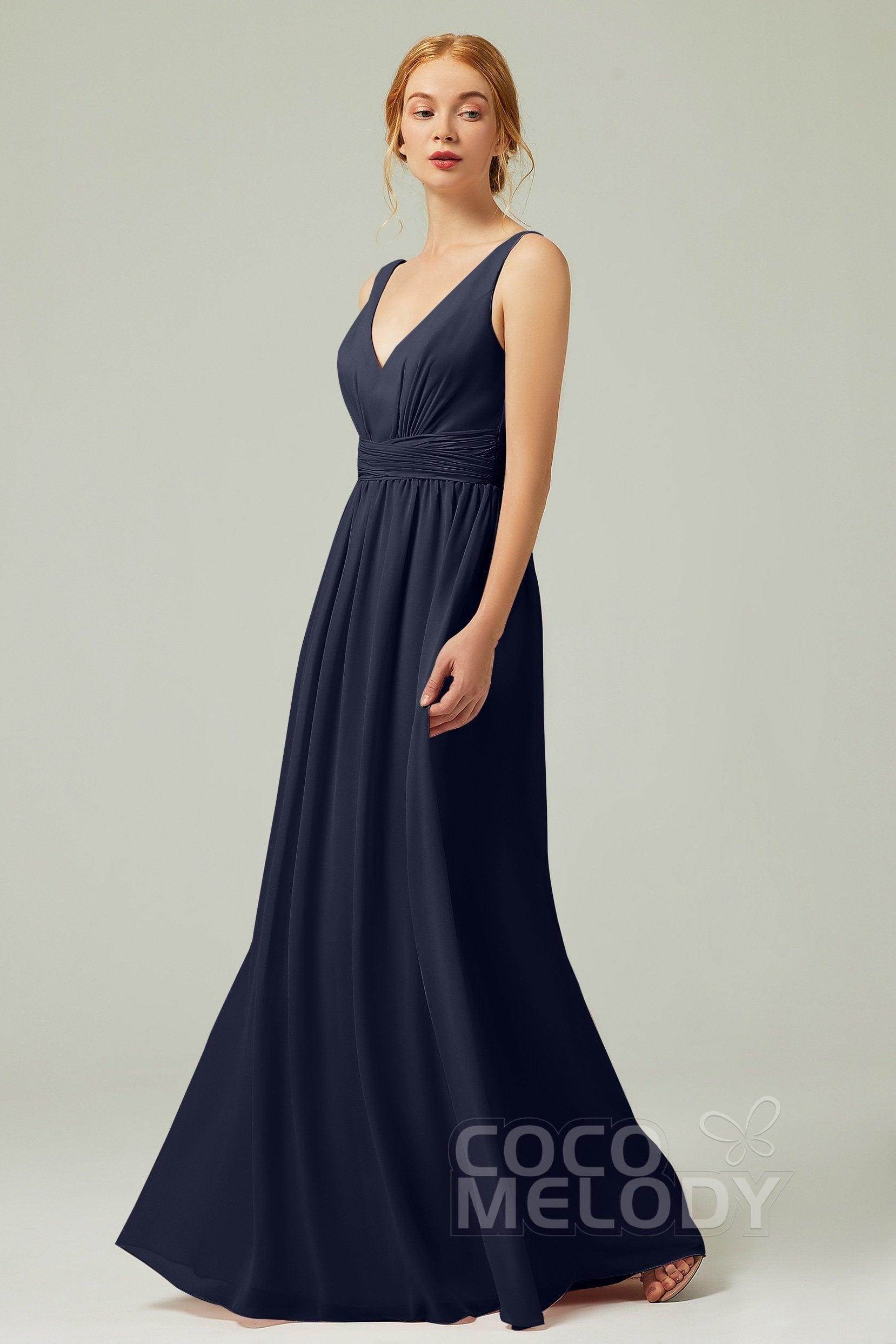 A-Line Floor Length Chiffon Bridesmaid Dress CB0318 - COCOMELODY