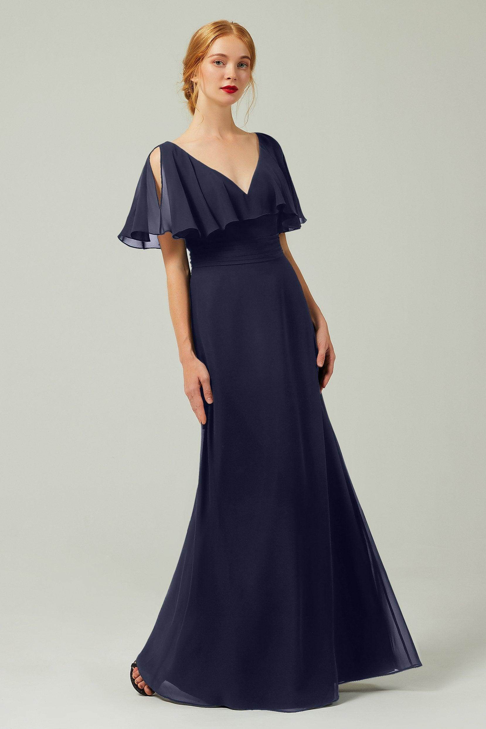 Sheath-Column Floor Length Chiffon Bridesmaid Dress Formal Dresses CB0341 - COCOMELODY