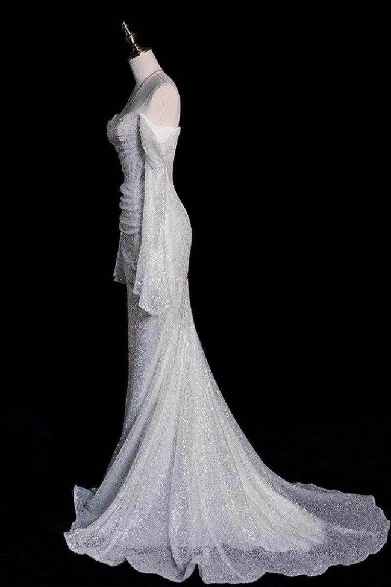 Trumpet-Mermaid Sweep-Brush Train Sequined Lace Wedding Dress 749300816750 - COCOMELODY