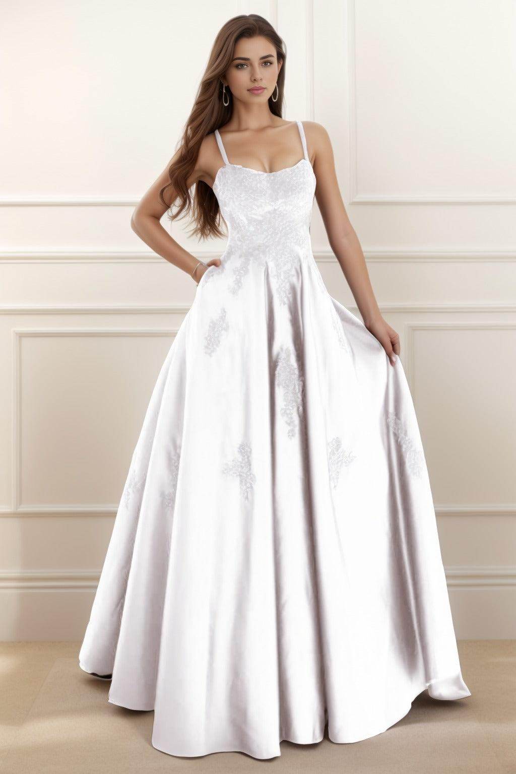 A-Line Floor Length Satin Prom Dress CS0458 - COCOMELODY