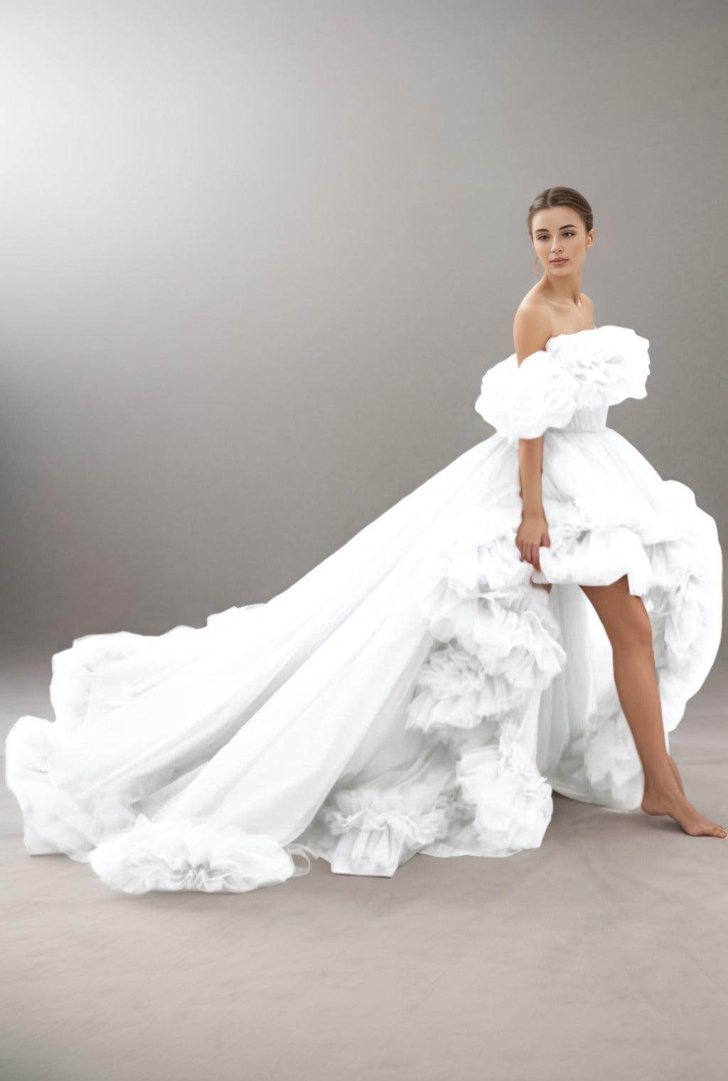 A-Line Court Train Tulle Prom Dress CS0406 - COCOMELODY