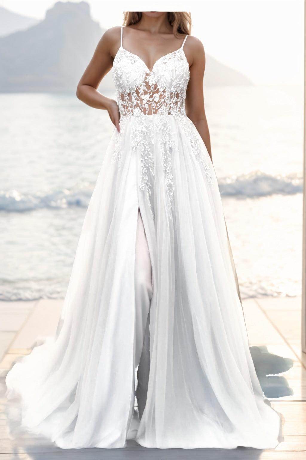 A-line Sweep-Brush Train Tulle Prom Dress CS0402 - COCOMELODY