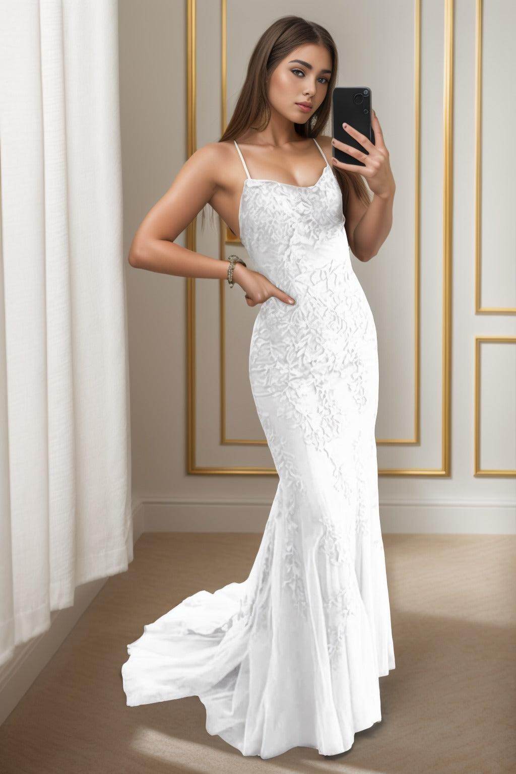Trumpet-Mermaid Sweep-Brush Train Tulle Prom Dress CS0398 - COCOMELODY