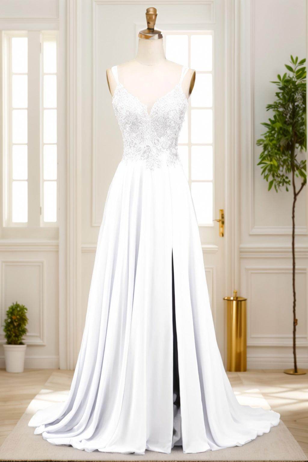 A-Line Sweep-Brush Train Chiffon Prom Dress CS0470 - COCOMELODY