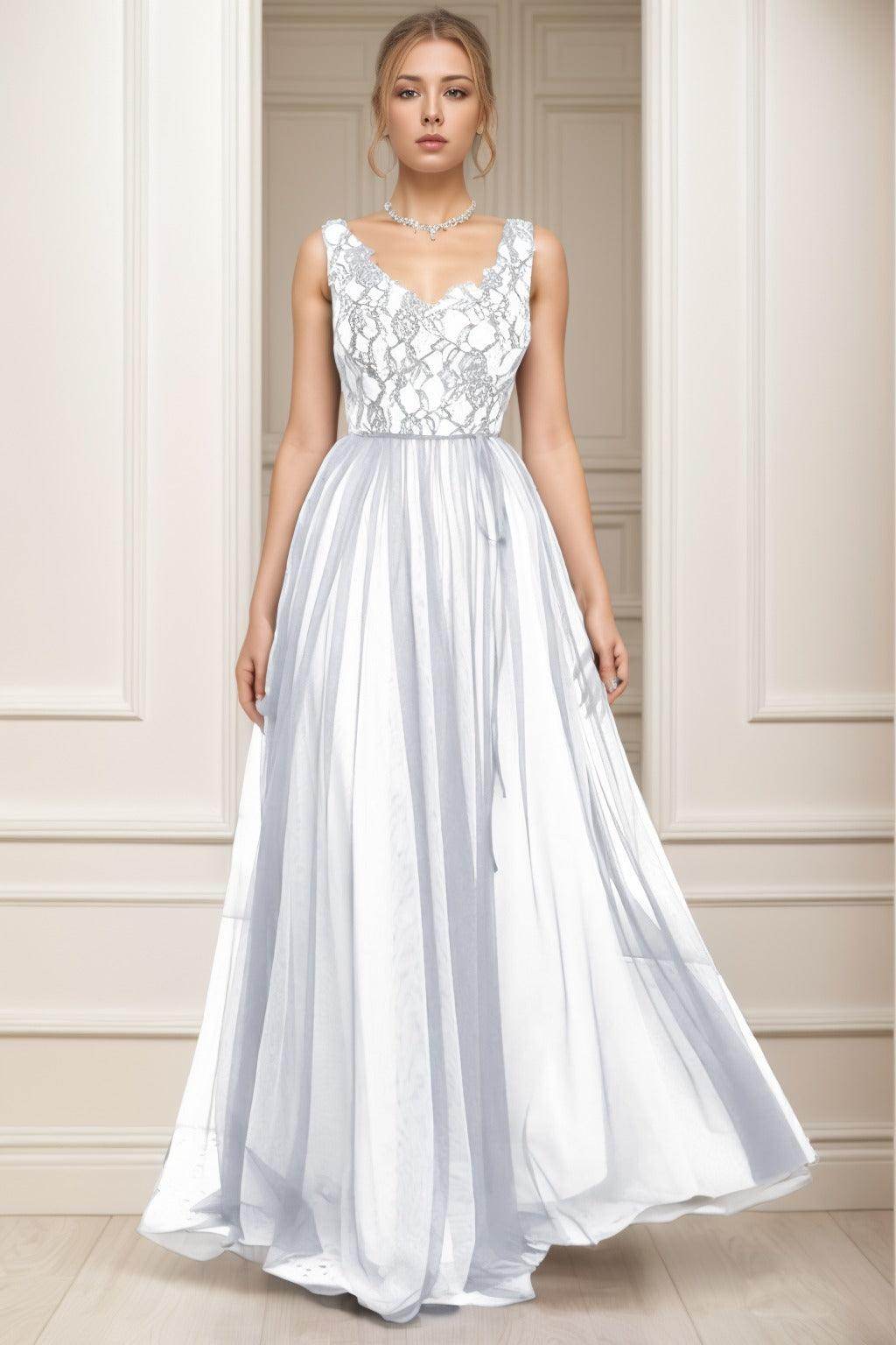 A-Line Sweep-Brush Train Tulle Prom Dress CS0466 - COCOMELODY