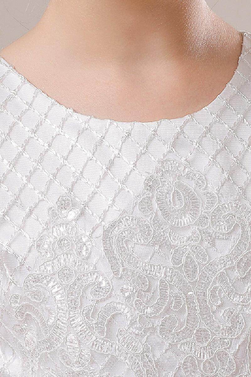 A-Line Scoop Neck 3/4 Length Sleeve Lace/Tulle Flower Girl Dresses 720237891676 - COCOMELODY