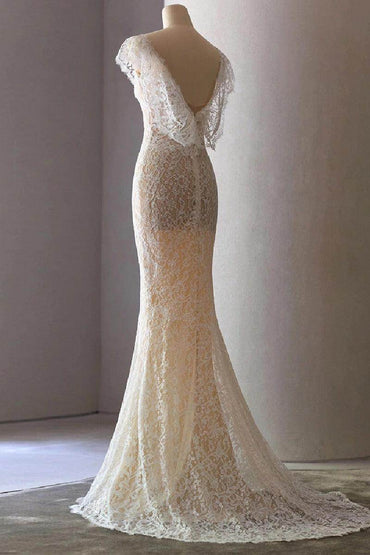 Trumpet-Mermaid Sweep-Brush Train Lace Wedding Dress 802161905314 - COCOMELODY